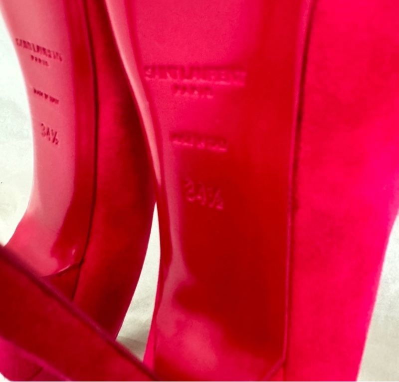 Belilla♥️ YSL 漆皮&麂皮桃紅高跟鞋-5
