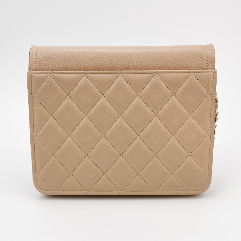 Chanel 牛皮奶茶色純色菱格絎縫雙C logo斜挎包單肩包Archi Chic-2
