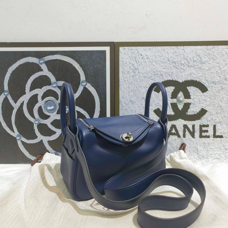 98-99新 Hermes 愛馬仕mini Lindy Z刻 法國藍內拼寶石藍 銀扣-2