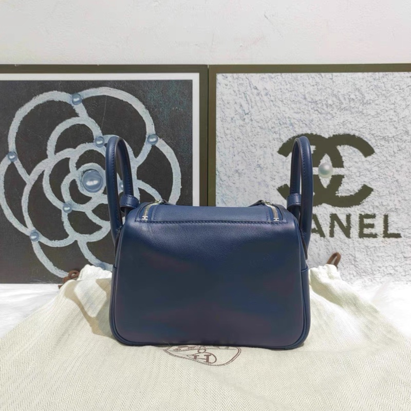 98-99新 Hermes 愛馬仕mini Lindy Z刻 法國藍內拼寶石藍 銀扣-4
