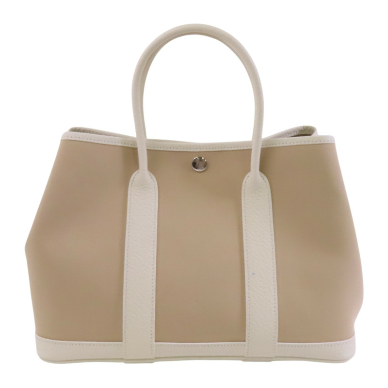 HERMES Negonda皮革/Canvas Garden Party TPM銀扣手挽袋-0