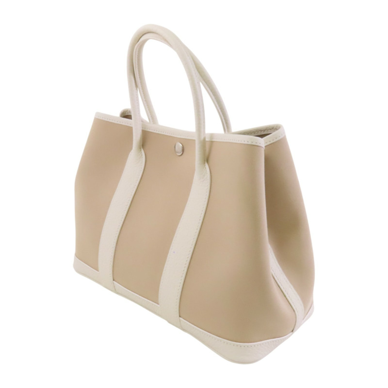 HERMES Negonda皮革/Canvas Garden Party TPM銀扣手挽袋-2