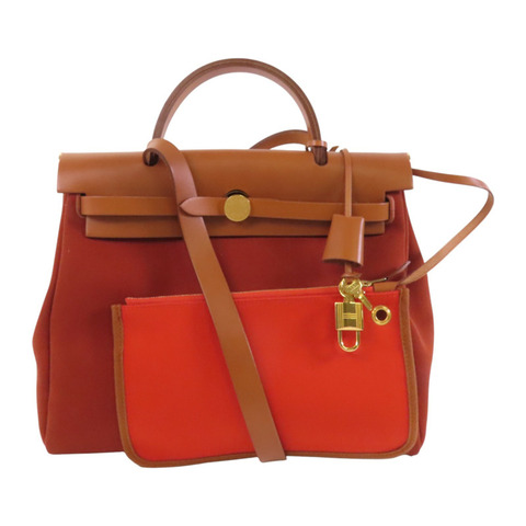HERMES 帆布Herbag PM金扣手挽肩背兩用袋