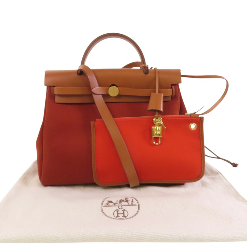 HERMES 帆布Herbag PM金扣手挽肩背兩用袋-9