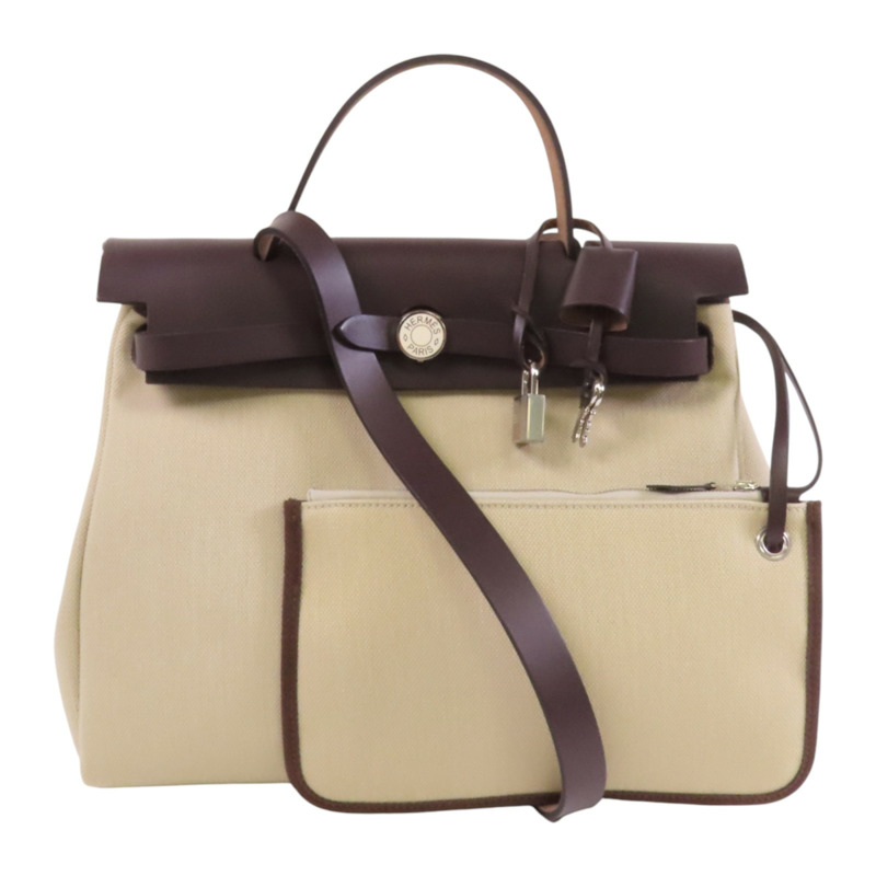 HERMES 帆布Herbag PM銀扣手挽肩背兩用袋-0