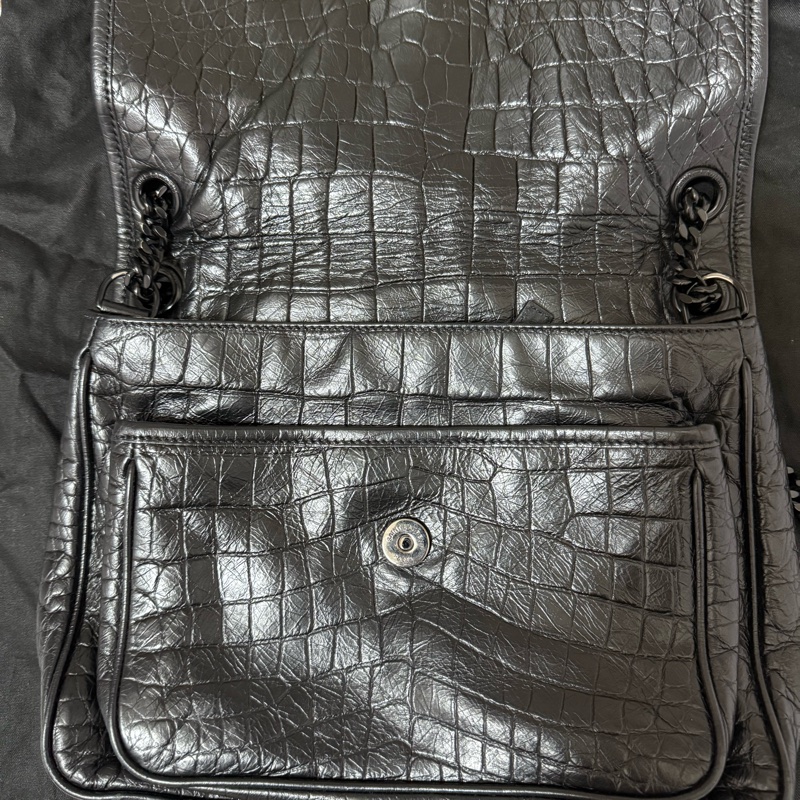 YSL niki 中號 鱷魚壓紋 黑鏈條-1