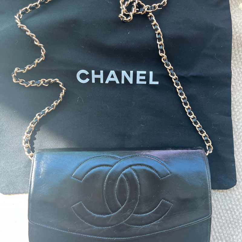 Chanel香奈兒黑色羊皮WOC-0