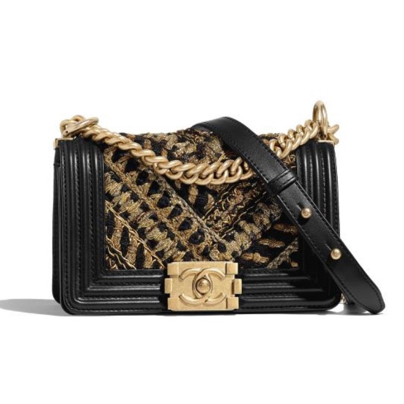 CHANEL/香奈兒 LEBOY 金屬翻蓋 小牛皮 口蓋包 小號 黑金拼色 肩背包-0