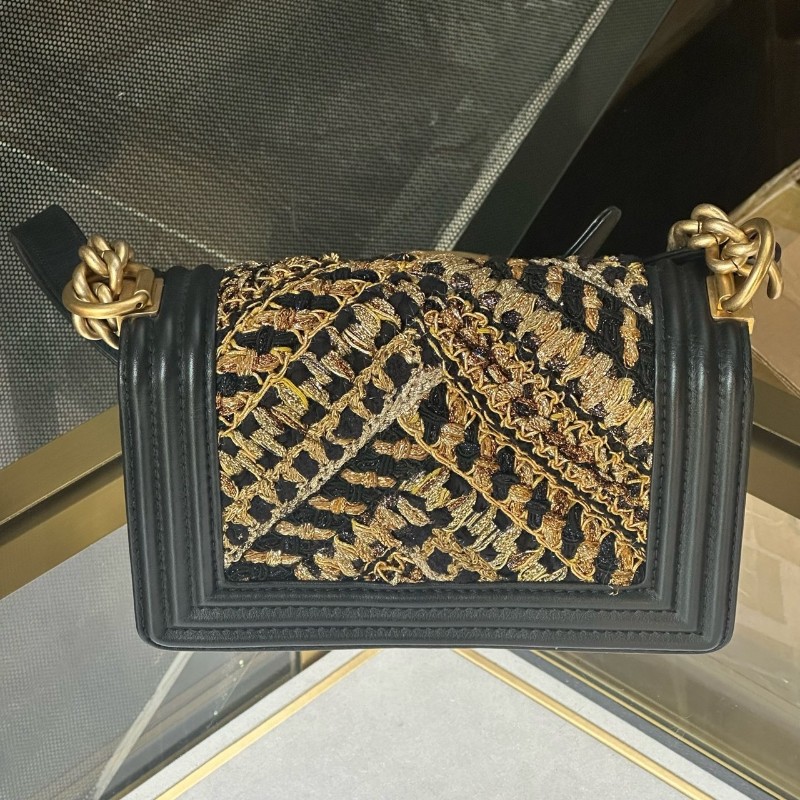 CHANEL/香奈兒 LEBOY 金屬翻蓋 小牛皮 口蓋包 小號 黑金拼色 肩背包-3