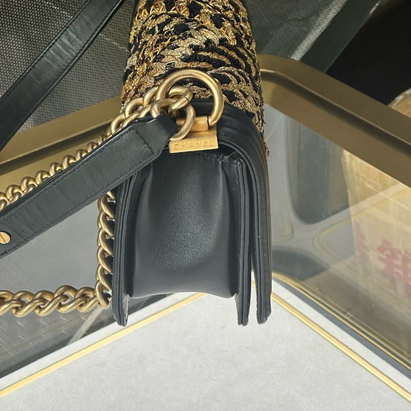 CHANEL/香奈兒 LEBOY 金屬翻蓋 小牛皮 口蓋包 小號 黑金拼色 肩背包-5