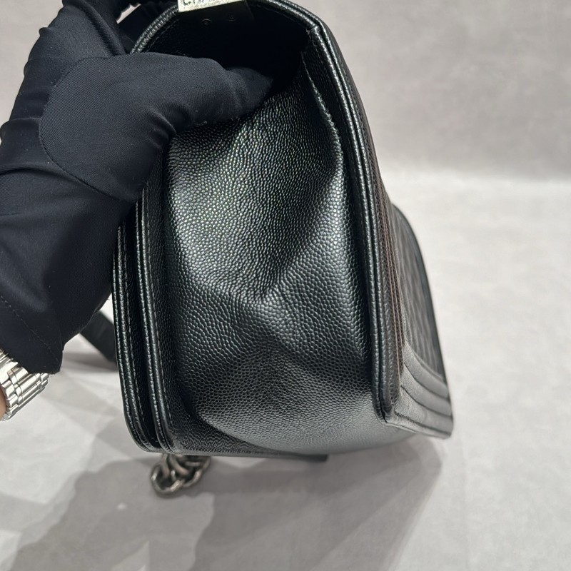 Chanel香奈兒 Leboy 黑銀荔枝皮 中號25cm 鏈條包 肩背包斜背包-5