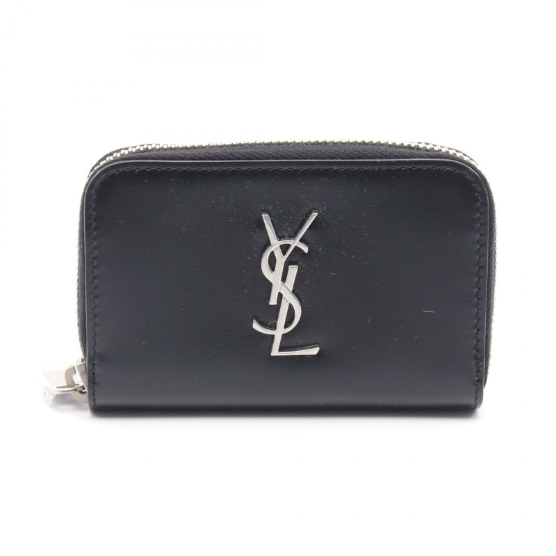 SAINT LAURENT YSL 標誌零錢包 5354110SX0E1000 皮革黑色全新男式-0