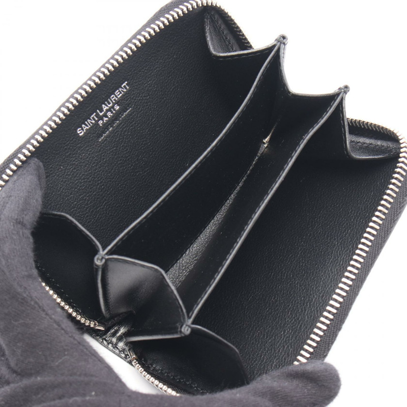 SAINT LAURENT YSL 標誌零錢包 5354110SX0E1000 皮革黑色全新男式-2