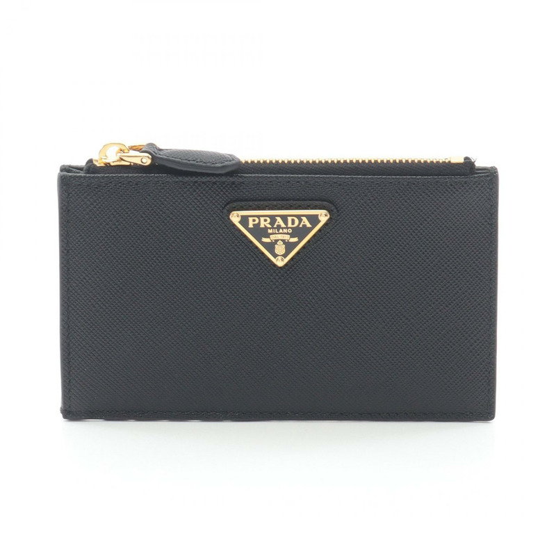 PRADA SAFFIANO TRIANG 卡片夾 1MC086QHHF0002 皮革 黑色-0