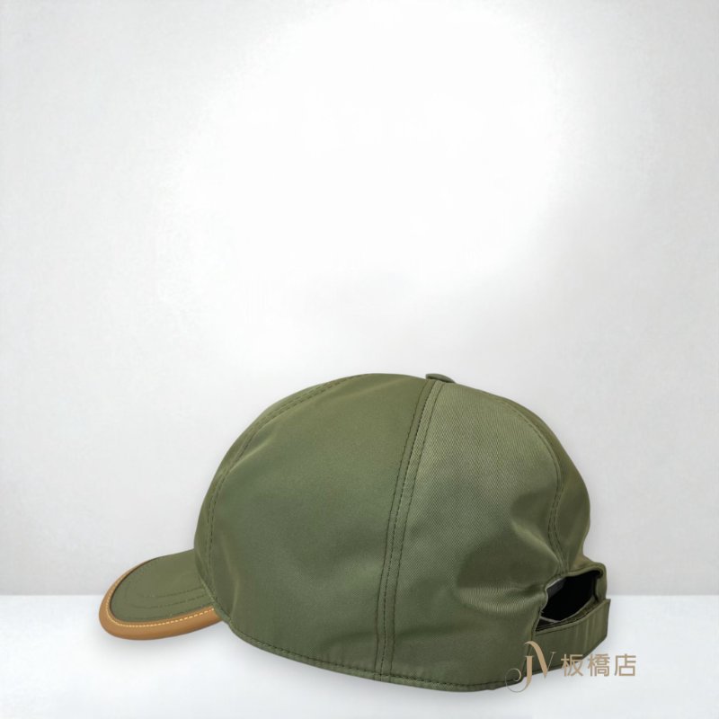 PRADA帽子 軍綠色尼龍駝色包邊棒球帽2HC274-2