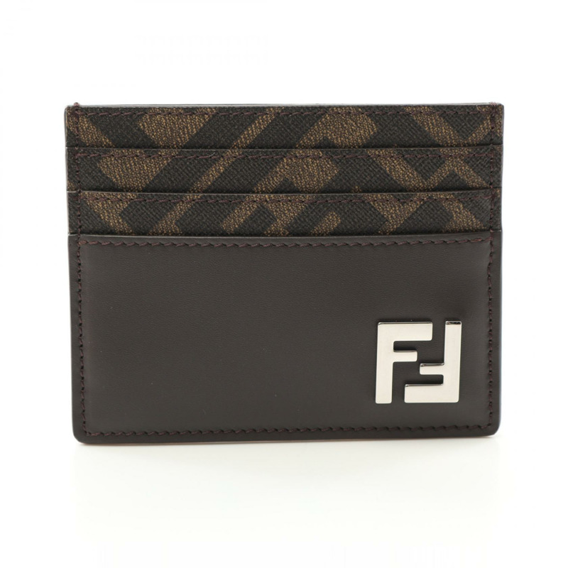 FENDI FF 標誌卡夾 7M0164AFF2F1Q1C 皮革 PVC 塗層帆布 棕色黑色 全新 男士-0