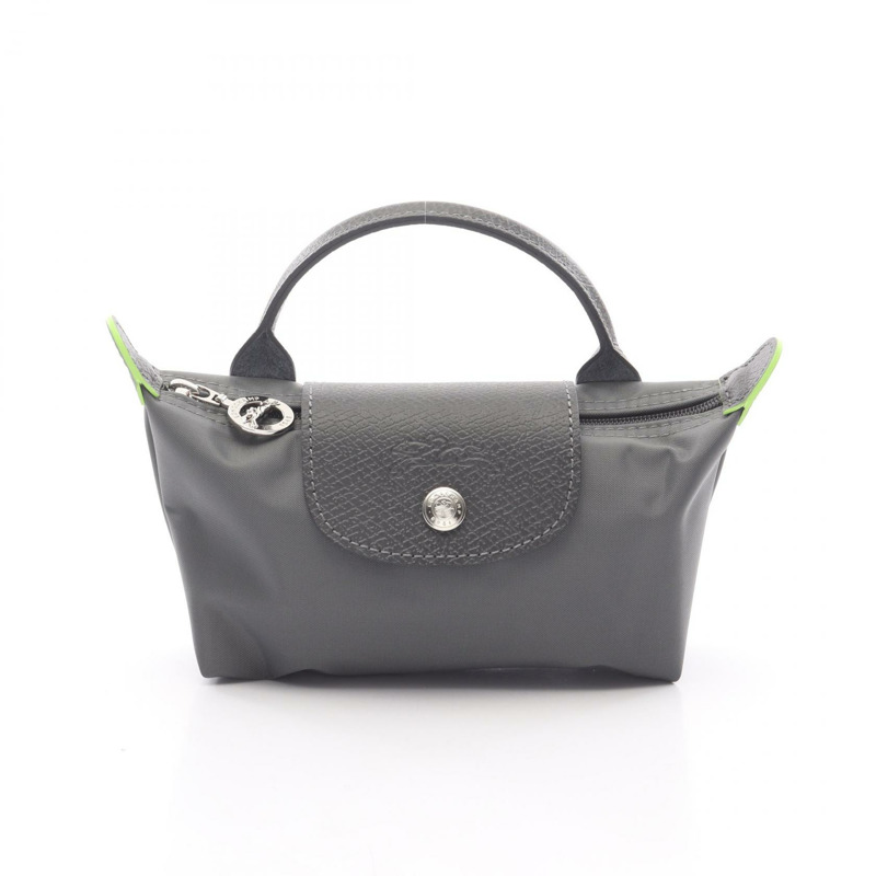 Longchamp Le Pliage 綠色手拿包 34175919P66 帆布皮革灰色全新女款-0