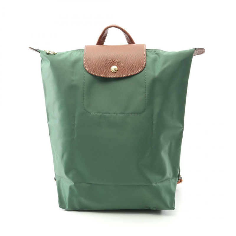 Longchamp Le Pliage Original M Rucksack 背包 10284089P95 帆布皮革綠棕色全新女款-0