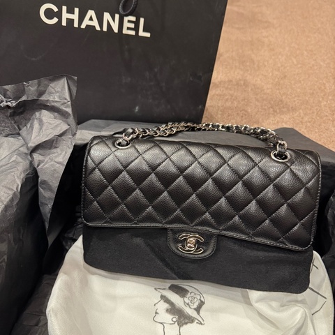 全新🇫🇷香奈兒Chanel coco 25cm荔枝皮黑銀扣