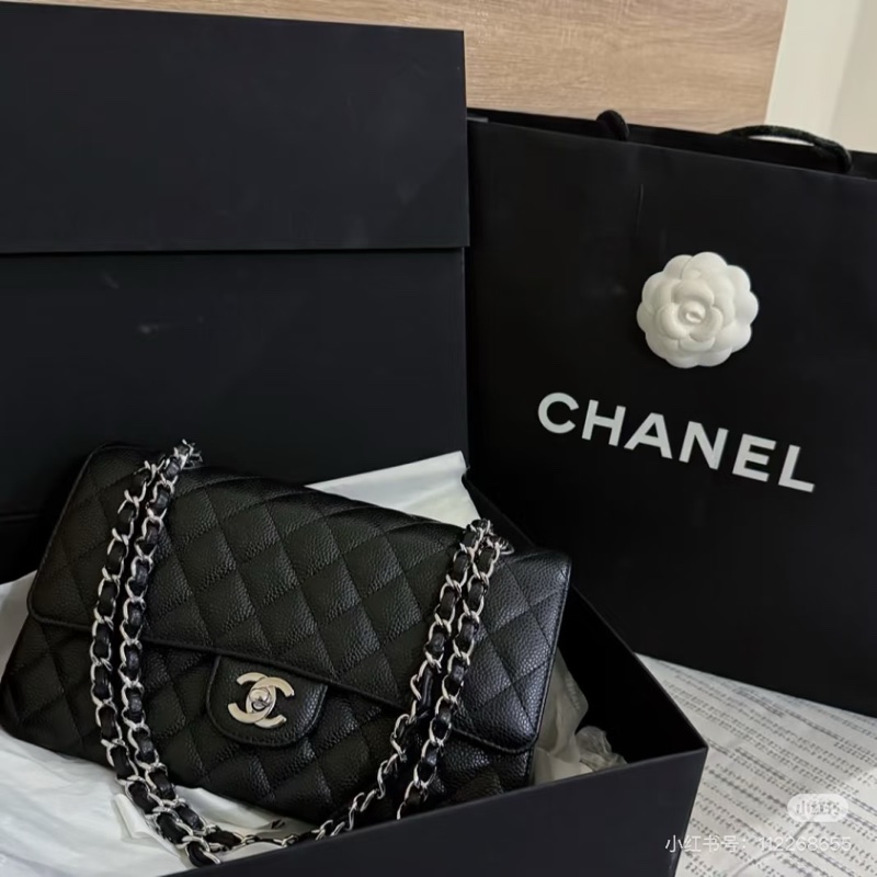 🇫🇷香奈兒✨全新CHANEL coco系列荔枝皮黑銀扣25cm✨-5