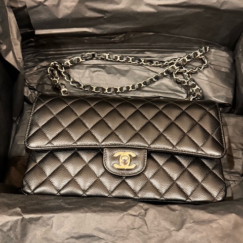 🇫🇷 CHANEL coco系列 ✨全新未使用-荔枝皮黑銀扣25cm✨