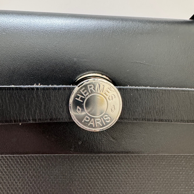 HERMES 黑銀 防水帆布 herbag31 Z刻 內裡熊貓色編織款(可翻面)(可小議)-2