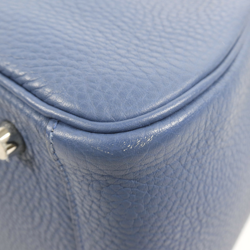 HERMES Clemence皮革Lindy 30銀扣手挽肩背兩用袋Bleu Brighton-10
