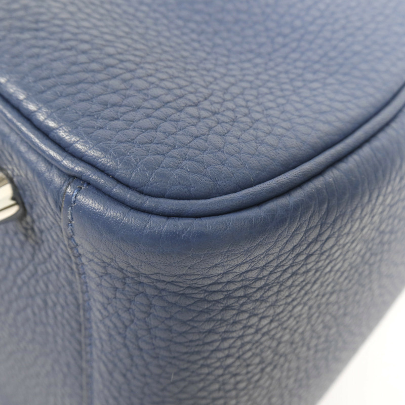 HERMES Clemence皮革Lindy 30銀扣手挽肩背兩用袋Bleu Brighton-12