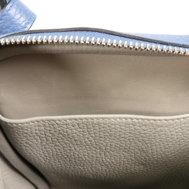 HERMES Clemence皮革Lindy 30銀扣手挽肩背兩用袋Bleu Brighton-15