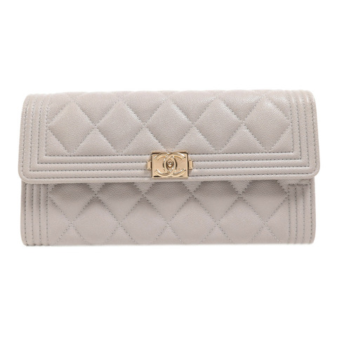 CHANEL 牛皮皮革Long Wallet金扣長錢包