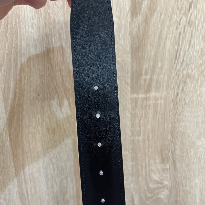 Hermes 錫器灰Togo皮黑色Box皮雙面用皮帶H077971-7