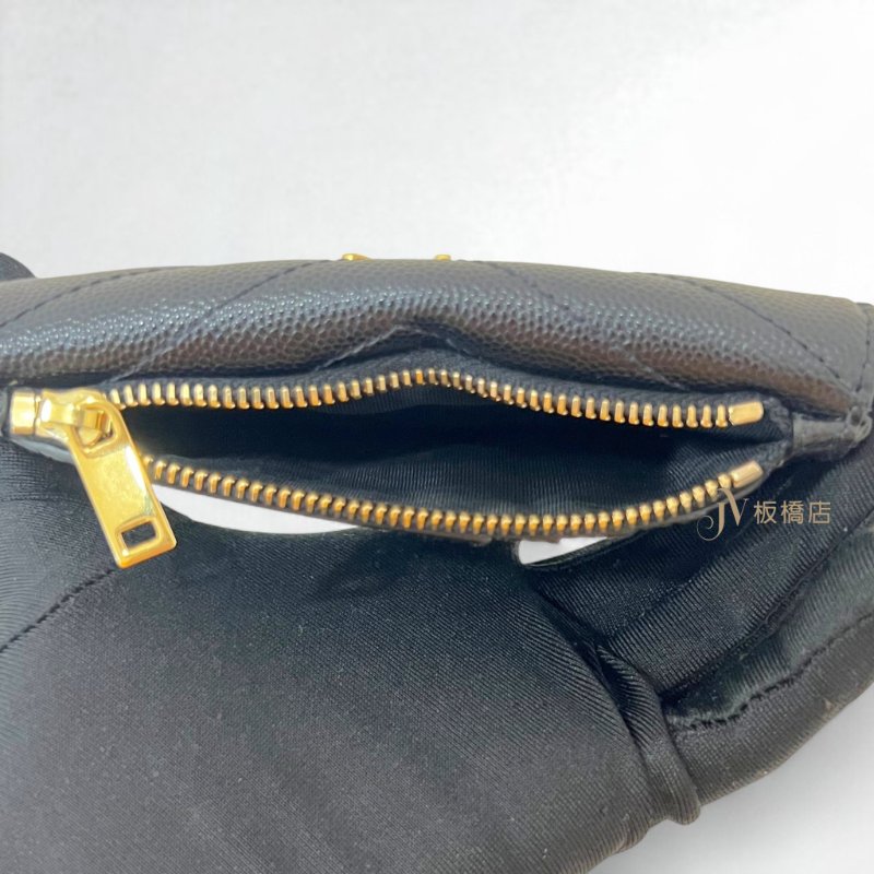 YSL 黑荔枝牛皮金釦5卡信封拉鍊零錢卡包612808-4