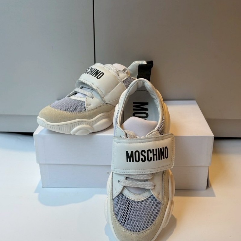 Moschino 白底黑字母皮革/帆布休閒鞋-0