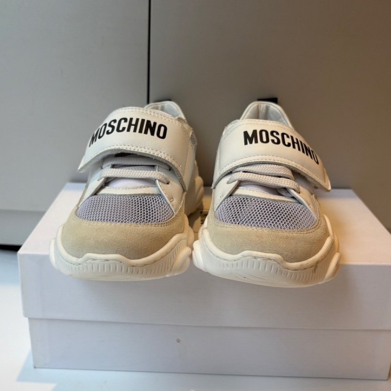 Moschino 白底黑字母皮革/帆布休閒鞋-6