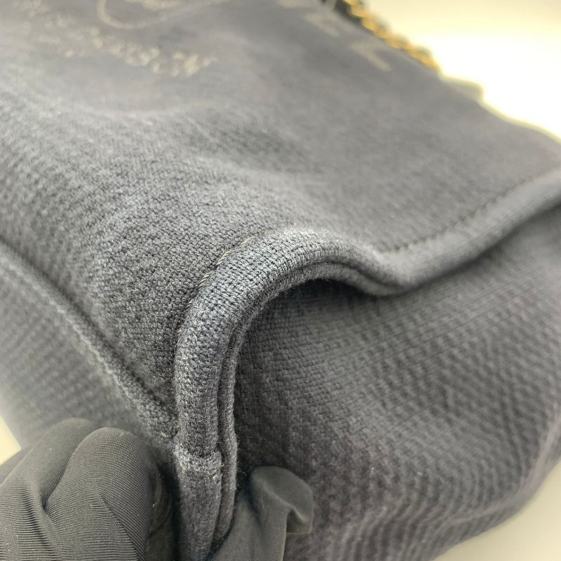 CHANEL large shopping bag 大號 黑色手柄 深藍色帆布沙灘袋-15