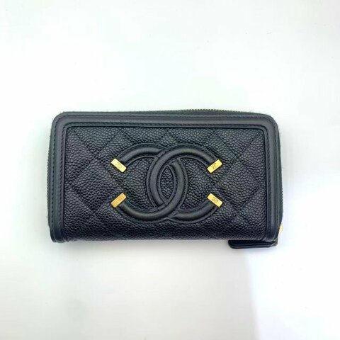 CHANEL Zipped wallet 黑色經典雙C牛皮長銀包