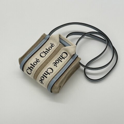【超🌟級🌟新🌟】CHLOE 蔻依 Woody Mini 迷你 天空藍 拼亞麻 斜挎包