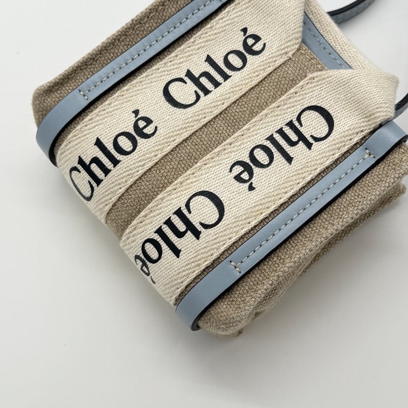 【超🌟級🌟新🌟】CHLOE 蔻依 Woody Mini 迷你 天空藍 拼亞麻 斜挎包-2