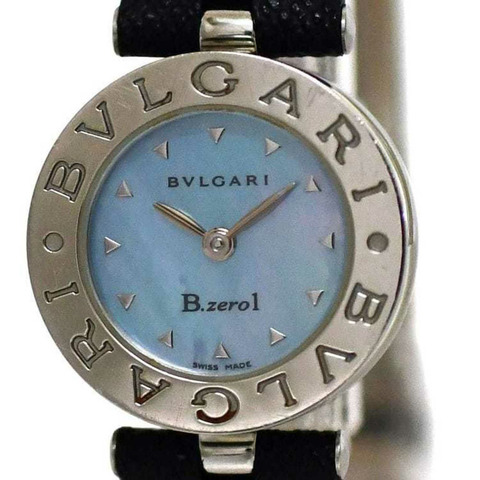 BVLGARI B-zero1 腕錶 f-24061，藍色外殼，銀色，黑色，BZ 22 S SS，皮革，石英機芯，D519**，女士，電池供電，貝殼錶盤，含正品錶帶