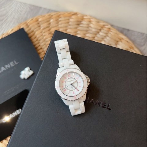 Chanel香奈兒 J12 Pink Blush 全球限量1200隻 白陶瓷精鋼石英腕表 33錶盤 粉色陶瓷指針