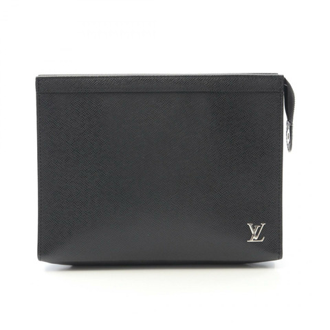 路易威登 Pochette Voyage 手拿包 M30450 Taiga 皮革 黑色 二手