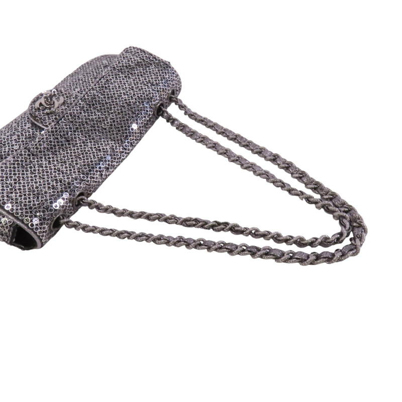 CHANEL 皮革/亮片Chain Shoulder銀扣鏈帶肩背袋-7