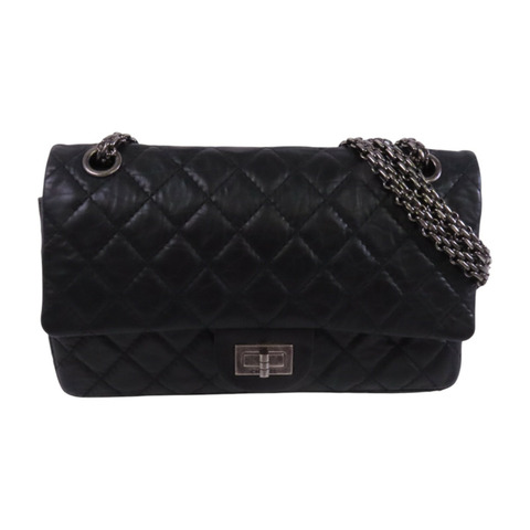 CHANEL 牛皮皮革2.55 24cm銀扣鏈帶肩背袋