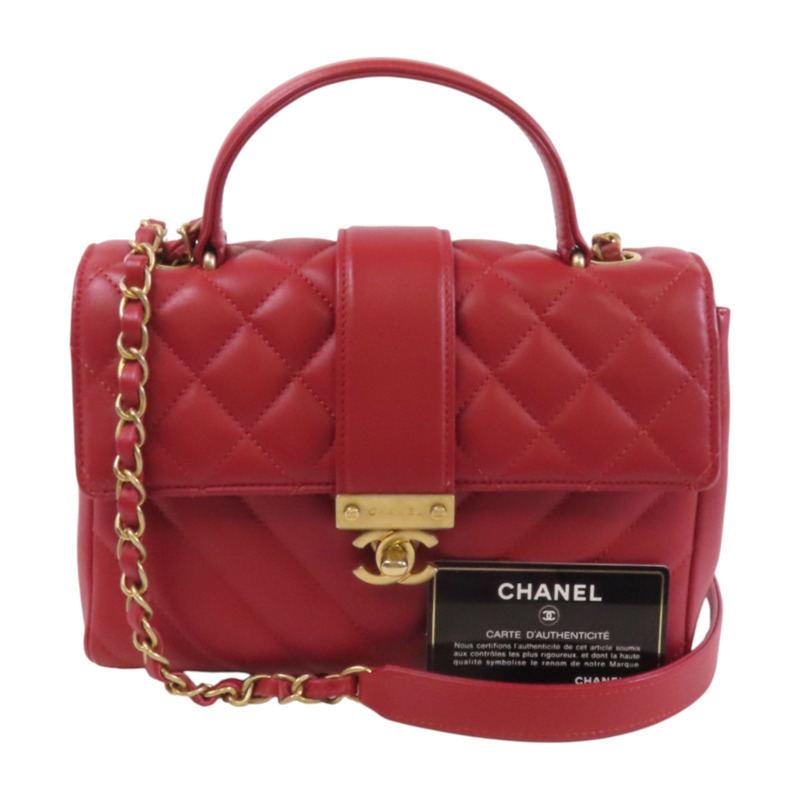 CHANEL 羊皮皮革2Way Shoulder Bag金扣鏈帶手挽肩背兩用袋-9