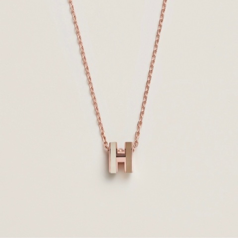 Hermes Mini Pop H 白拼奶茶灰色 玫瑰金項鏈