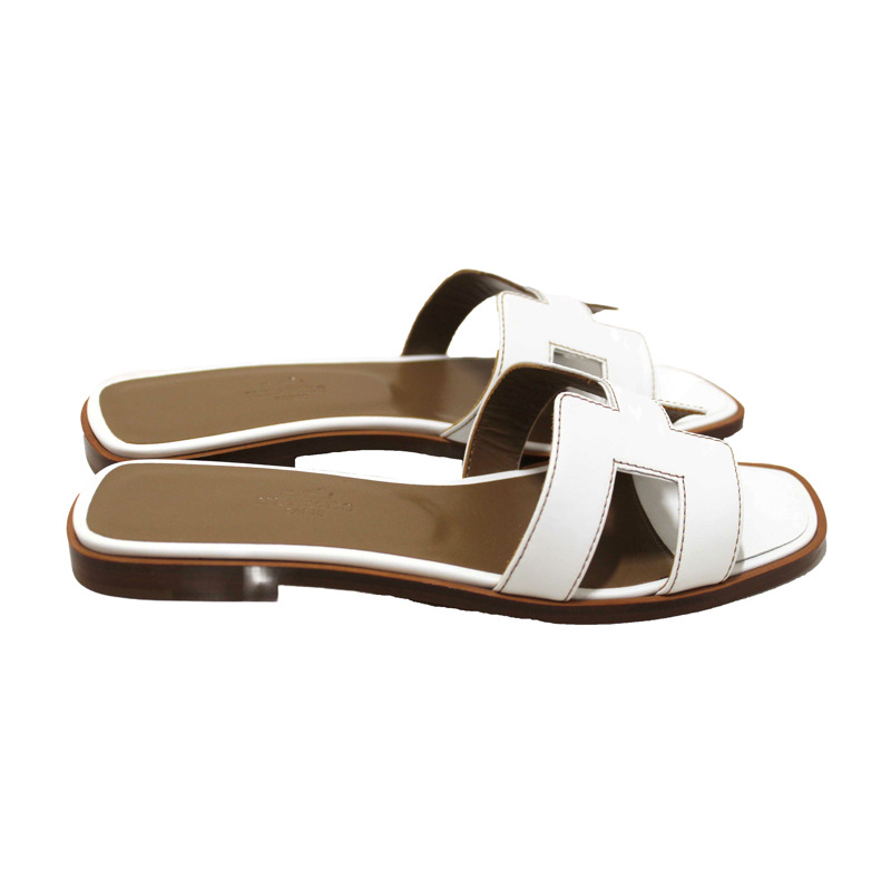 NEW Hermes White Box Calfskin Oran Flat Sandals Size 36.5-3