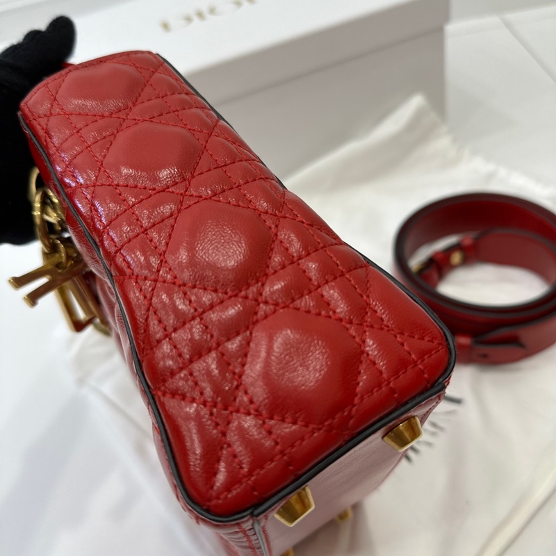 Dior 迪奥 紅 四格黛妃 徽章 寬背帶 油蠟牛皮 戴妃包 手提包 肩背包 斜背包 側背包-12