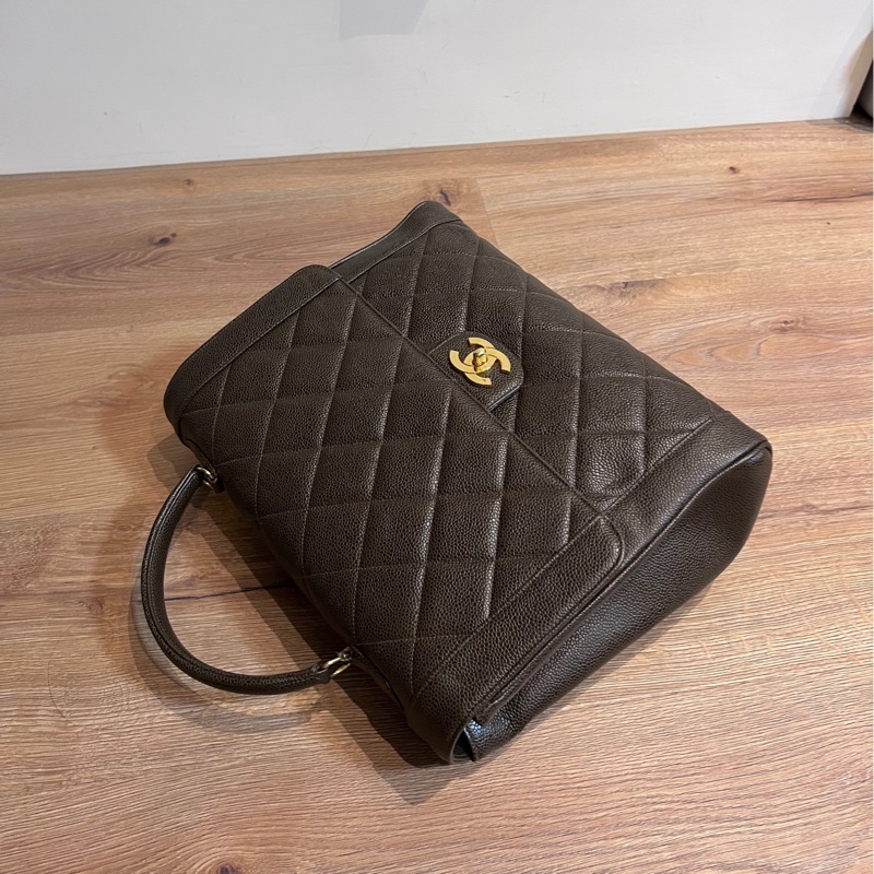 CHANEL 香奈兒 CN 綠 金粒紋 手提包 文件包 公事包 斜背包 文件包-6