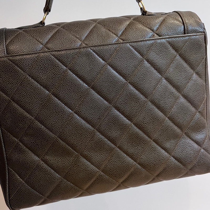 CHANEL 香奈兒 CN 綠 金粒紋 手提包 文件包 公事包 斜背包 文件包-21