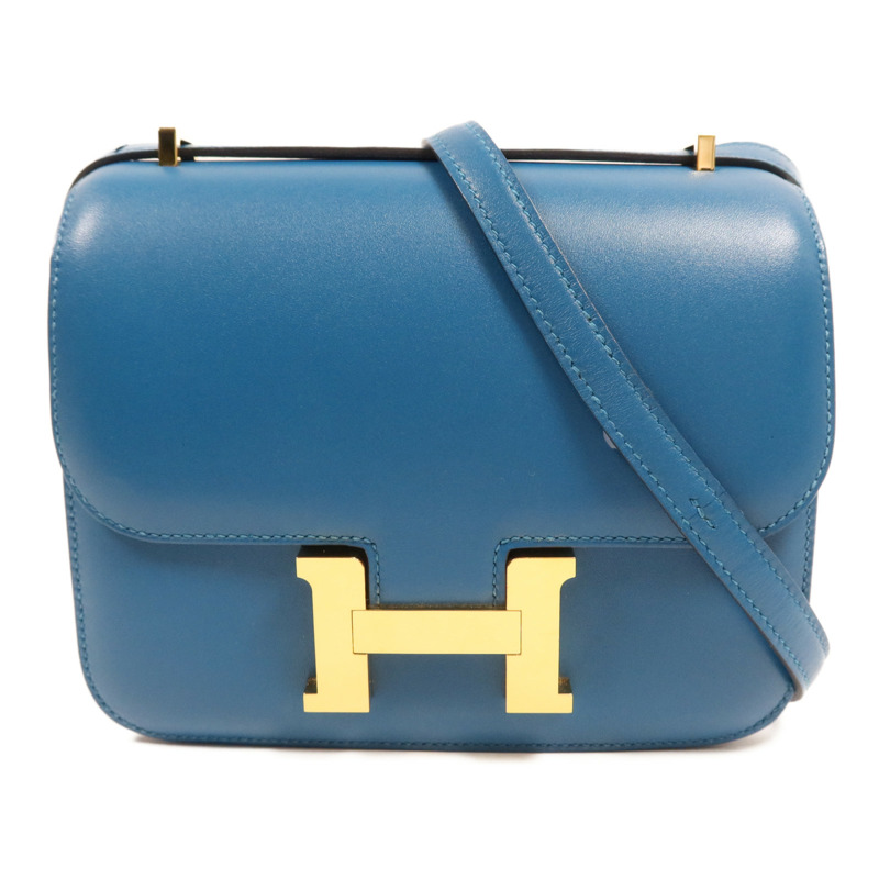 HERMES Tadelakt皮革Constance Mini金扣肩背袋Bleu Izmir-0